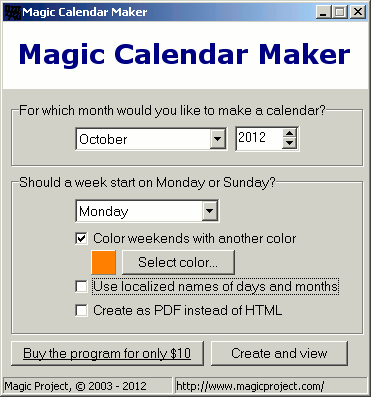 Magic Calendar Maker 1.0